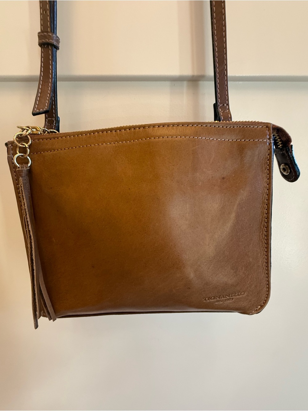 Tignanello 100% Leather Brown Organizer Crossbody Bag Purse